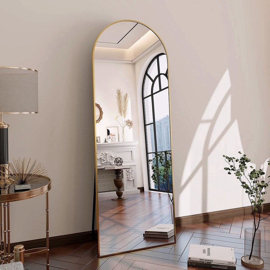 2026 Miroir sur pied au design arc métallique – Miroir de corps entier à monter au sol ou au mur