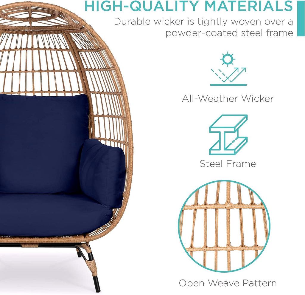 2026 Chaise à œuf en rotin Best Choice Products – Chaise longue surdimensionnée pour l'intérieur et l'extérieur, idéale pour la terrasse, le jardin et le salon