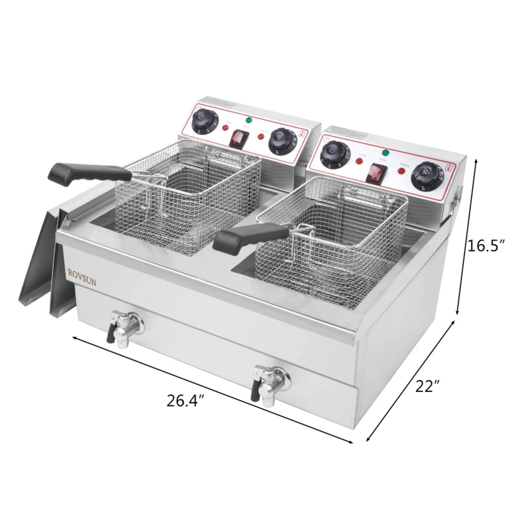 2026 24.9 QT 110V 3400W Double Tank Electric Deep Fryer with Timer & Oil Drain
