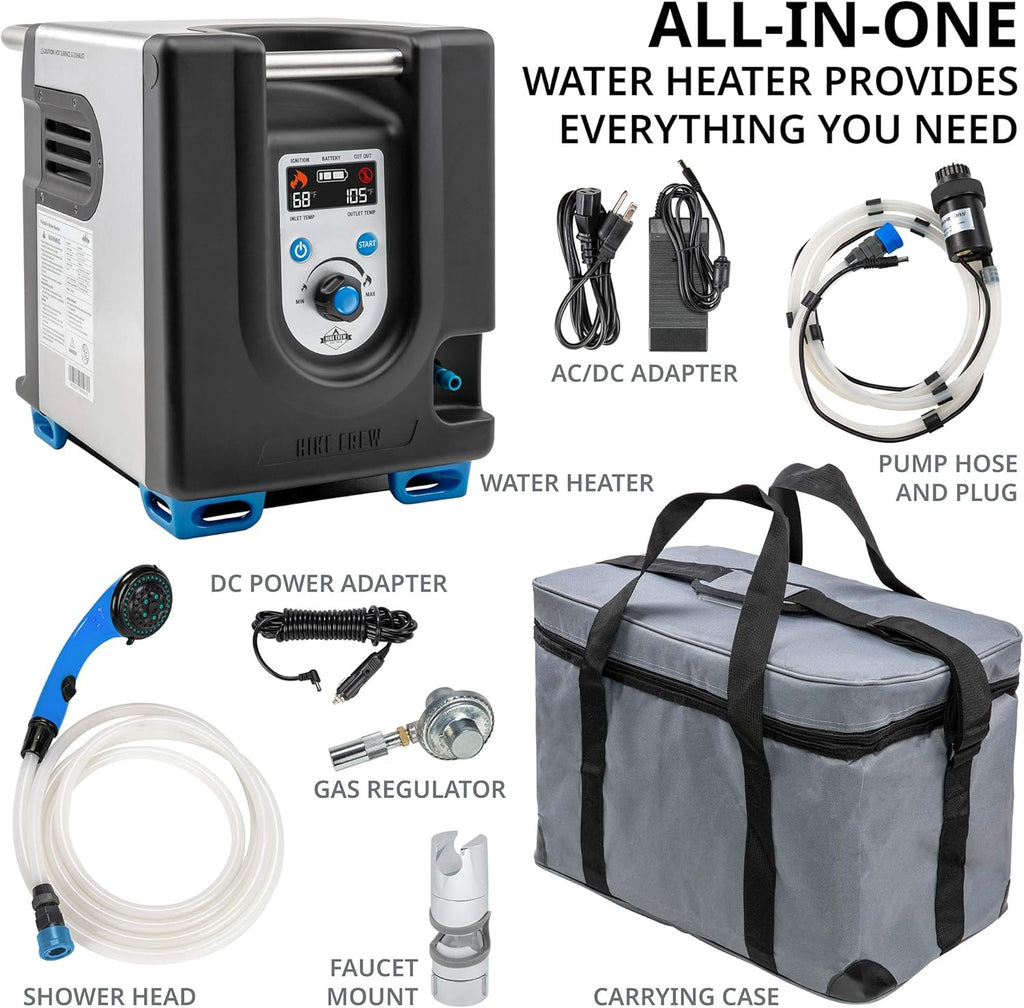 2026 Tragbarer Propan-Warmwasserbereiter und Duschpumpe mit eingebauter Batterie | Kompaktes Outdoor-Reinigungs- und Duschsystem mit LCD, Sicherheitsabschaltung und Tragetasche, sofort heißes Wasser für Camping und Wandern