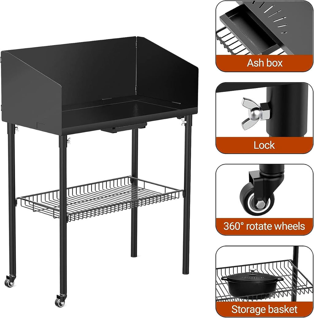 2026 Kochtisch für Outdoor-Camping für Dutch Oven und Lebensmittelzubereitung, zusammenklappbarer Grilltisch, Camping-Küchenstation mit seitlichem Windschutz und Aufbewahrungskorb für Grillen im Garten, Picknick, Wohnmobil