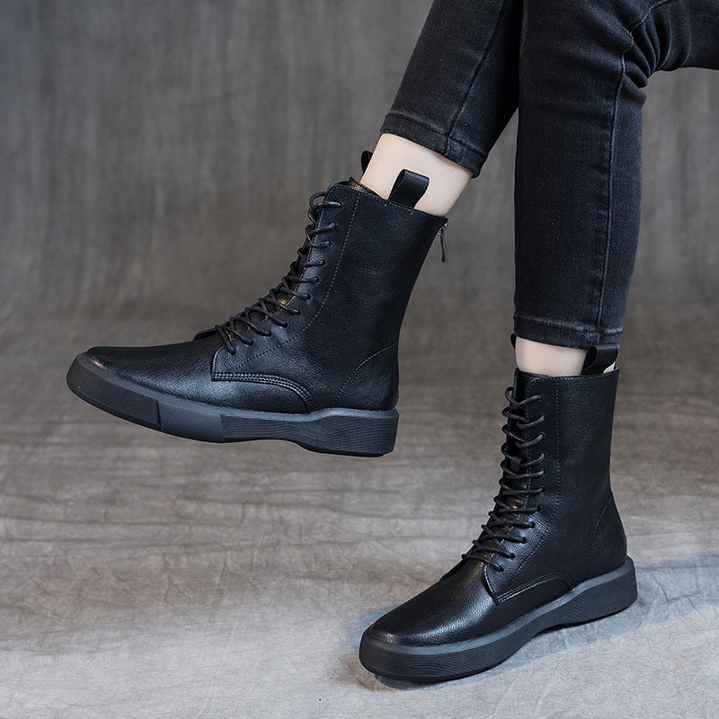 Bottines rétro en cuir à lacets cheville doux pour femme
