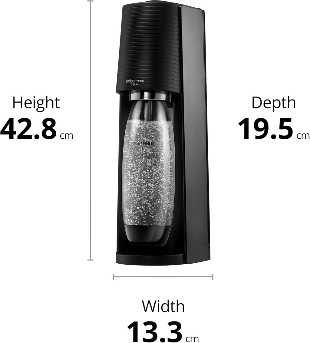 2026 2025 SodaStream Terra Machine à Eau Pétillante Bundle (Noir), avec CO2, Bouteilles Compatibles Lave-Vaisselle et Arômes Bubly Drops