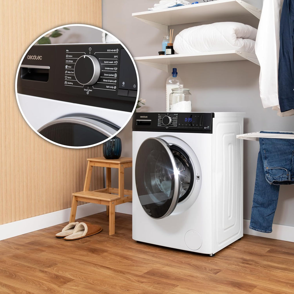 2026 Cecotec Lave-linge 10Kg Bolero DressCode 10610 Inverter Steel A. Chargement Frontale, 1400 RPM, Steam Max, Motor Inverter Plus, 15 Programmes, OnSmart, Stop&Go, Caoutchouc Antibactérien, Drum Clean