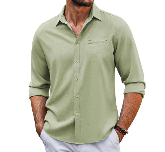 2026 Men's Casual Long Sleeve Button Down Shirt With Pocket Detail