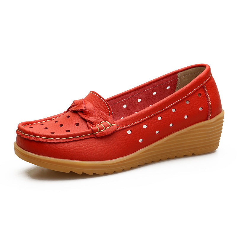 Escarpins cuir de vachette gommino semelle souple compensé pour femme