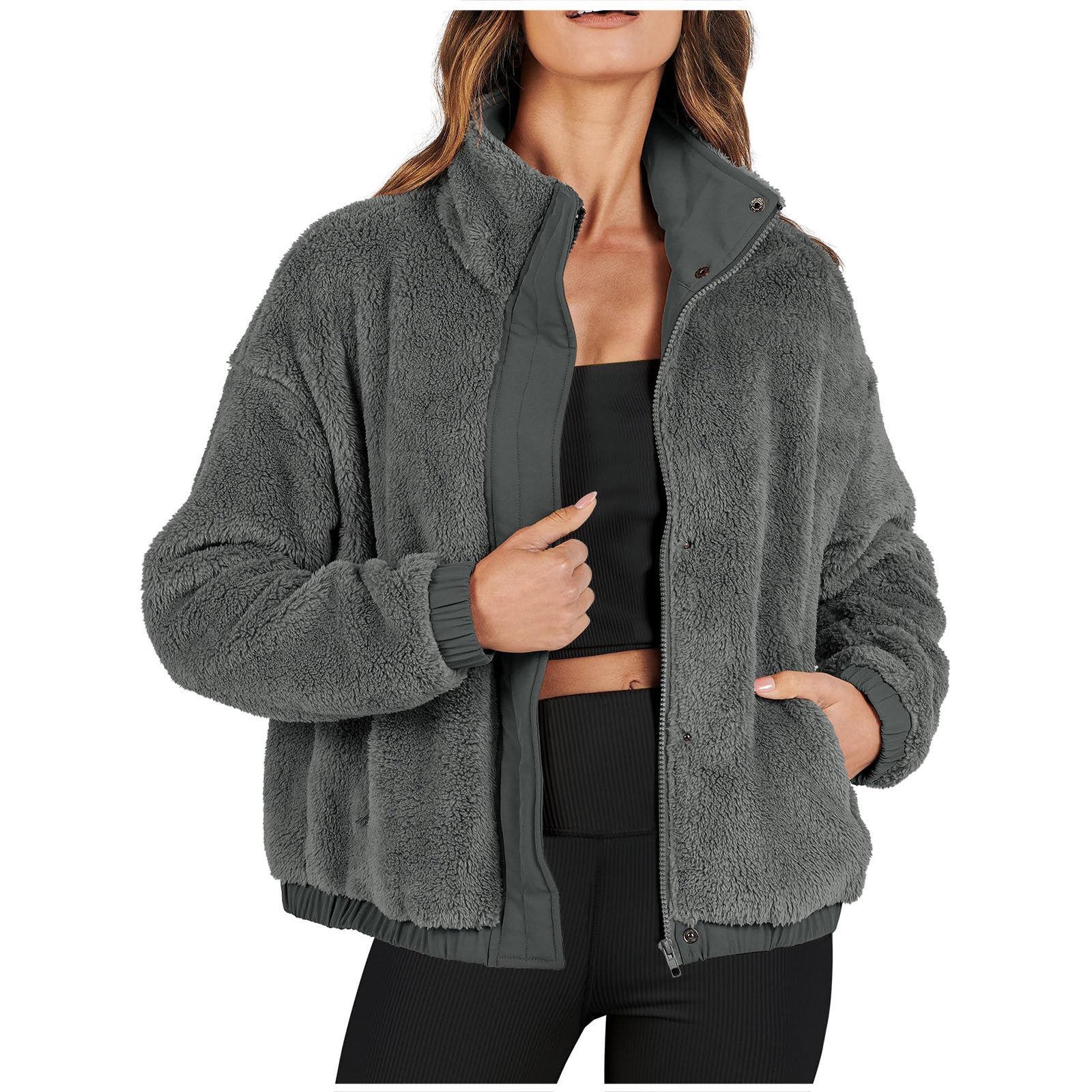 Veste doux peluche ample chaud décontracté style urbain pour femme