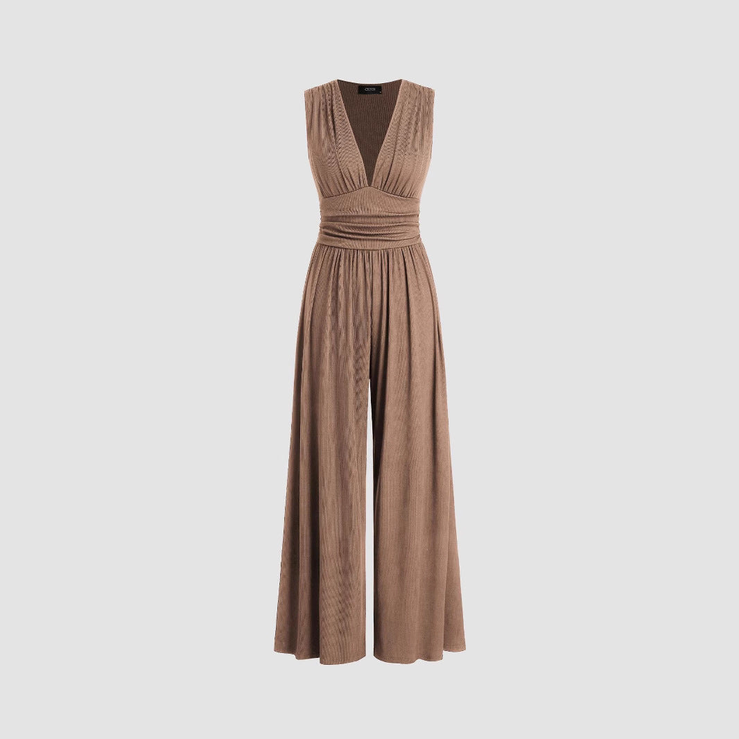 Combinaison sans manches tricoté midi jambes larges été bureau pour femme