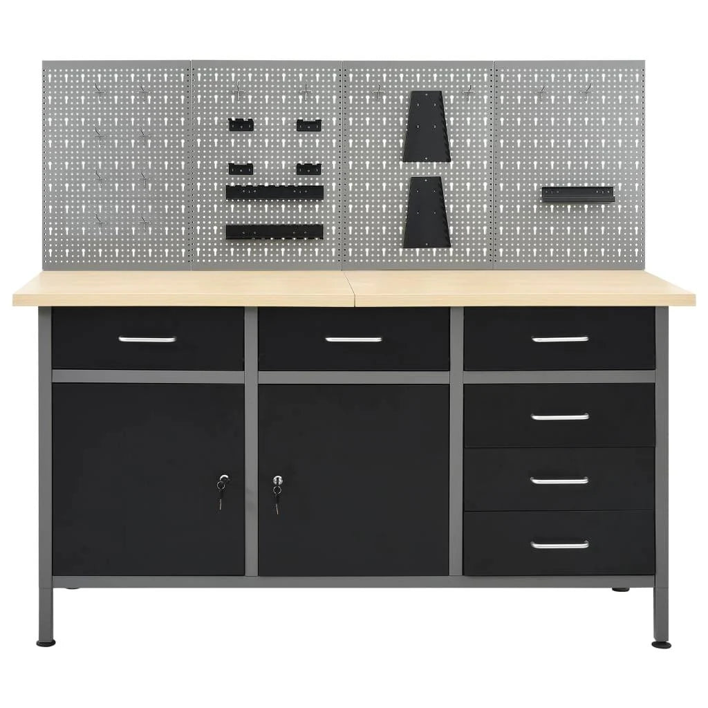 2026 Etabli avec 4 panneaux muraux table de travail poste de travail stockage rangement d'outils 160 cm garage atelier pieds réglables en hauteur 02_0003666