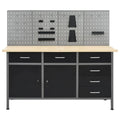2026 Etabli avec 4 panneaux muraux table de travail poste de travail stockage rangement d'outils 160 cm garage atelier pieds réglables en hauteur 02_0003666