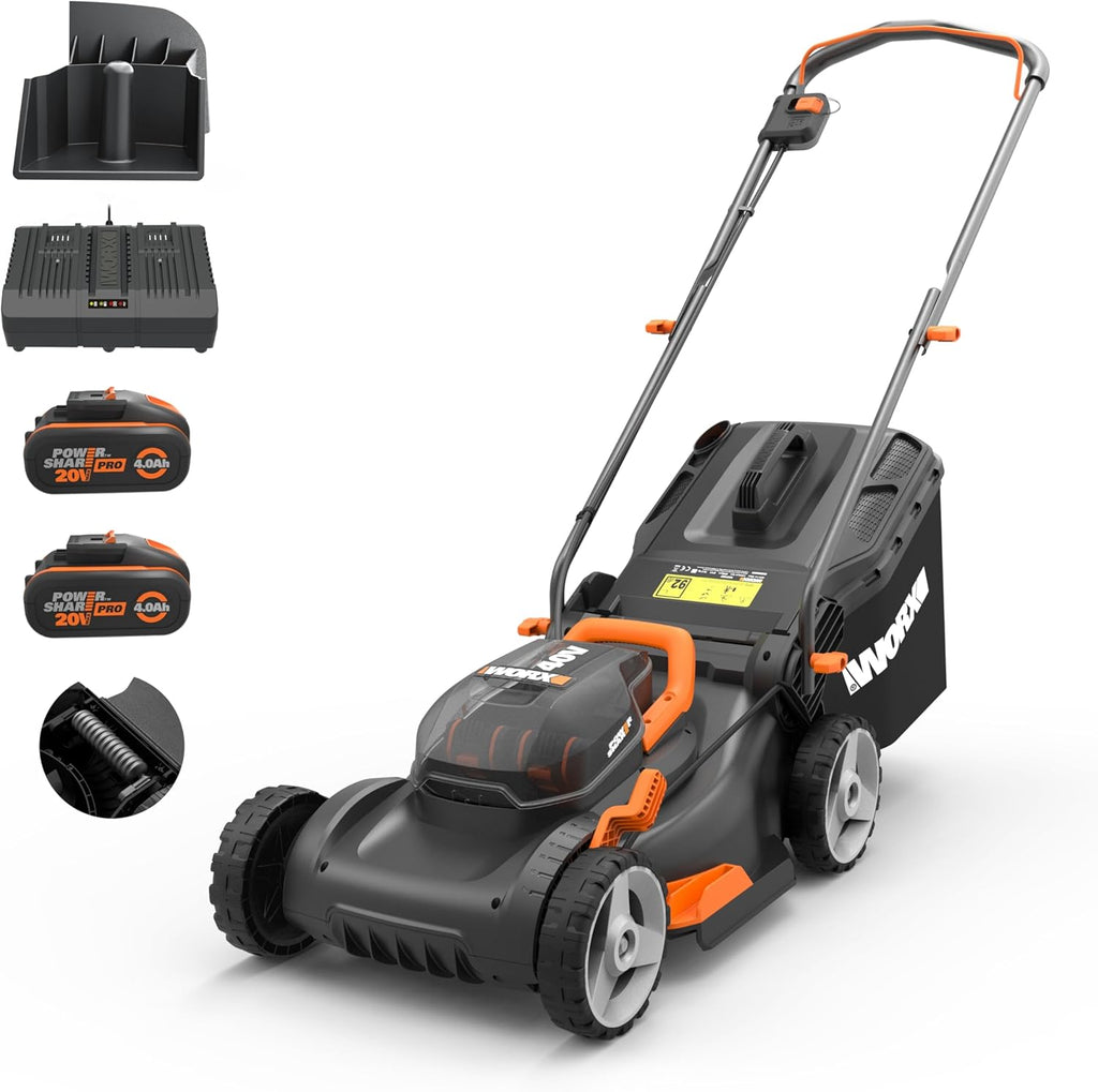 2026 WORX Tondeuse à Gazon sans Fil 40 V (2 x 20 V) Max 40cm WG734E Idéale pour Un Jardin jusqu'à 500m², Powershare, 4 Ah, Technologie IntelliCut Hauteur de Coupe 20-80mm
