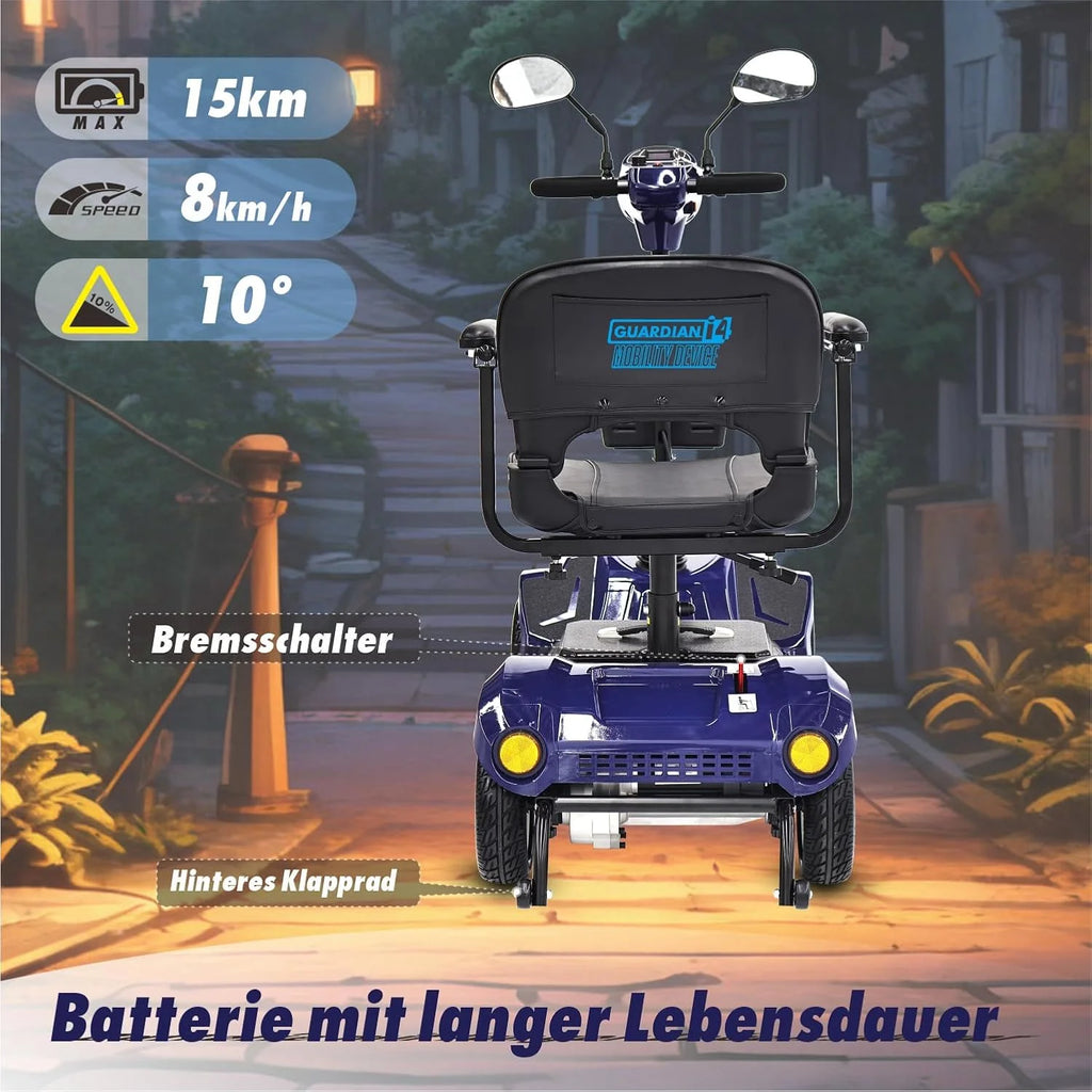 2026 Mobilitätsroller mit 4 Rädern, elektrisch betriebener Rollstuhl, kompaktes Hochleistungsmobil für unterwegs, Erwachsene, Senioren – Langstrecken-Akku mit erweiterter Leistung, Rückspiegel
