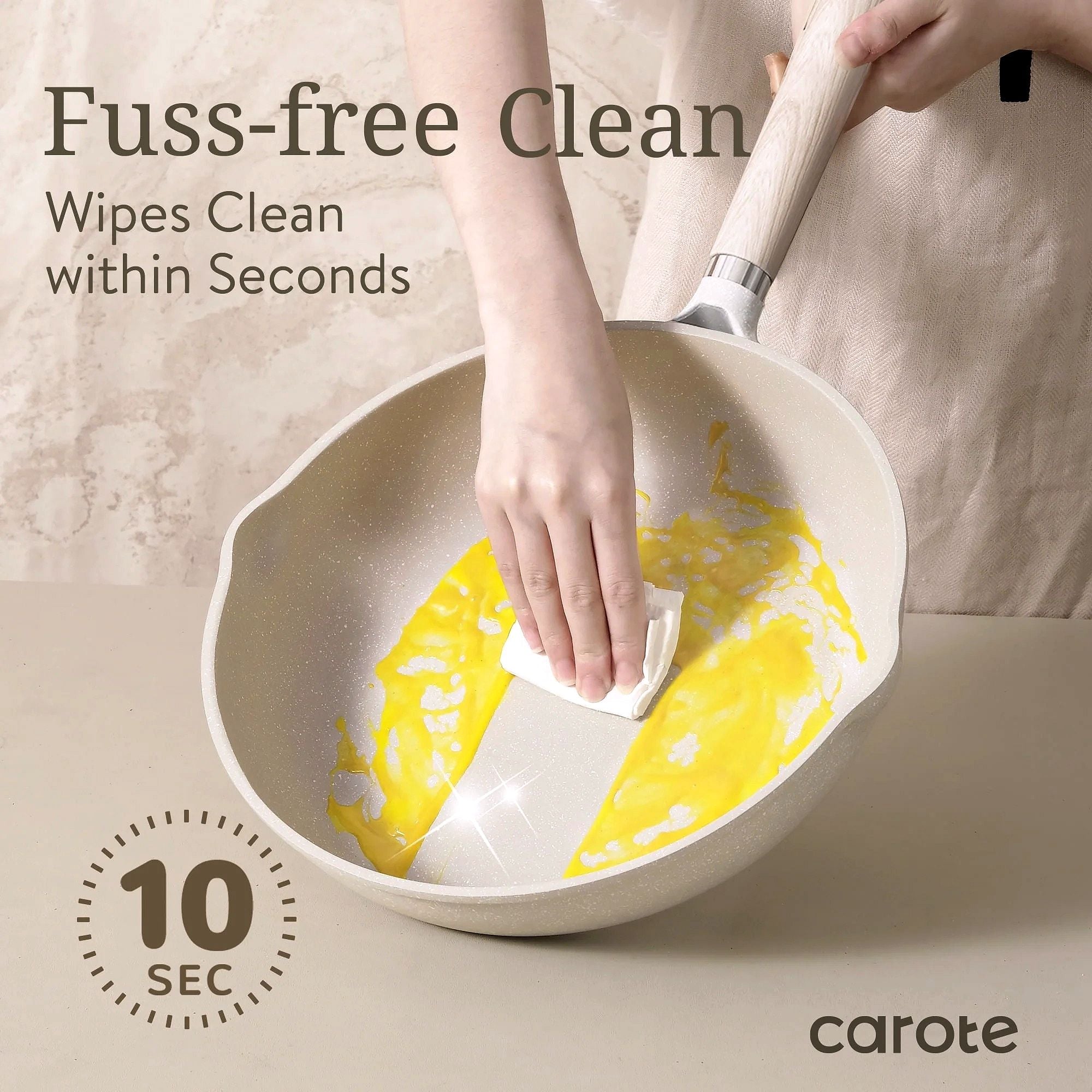 2026 CAROTE Ensemble de casseroles et poêles antiadhésives, Batterie de cuisine induction 21 pièces (Granit beige)
