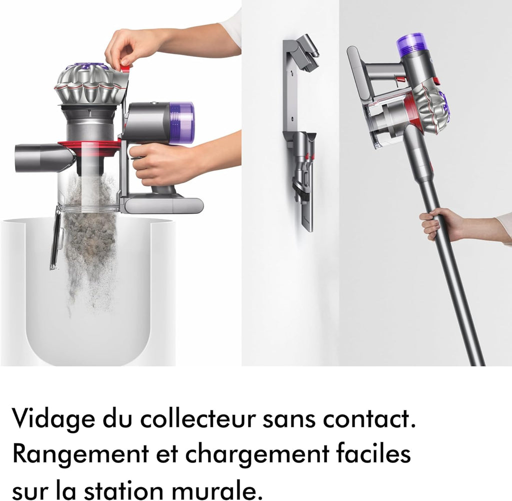 2026 2025 Dyson V8 Advanced™ Aspirateur Balai sans Fil – 130 AW, 40 Min d’autonomie, Brosse Motorbar Auto-démêlante, Accessoires combinés, Station Murale, Argent/Nickel