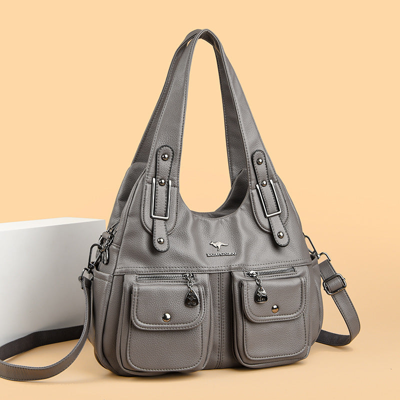 Sac à main grande capacité couleur unie pour femme