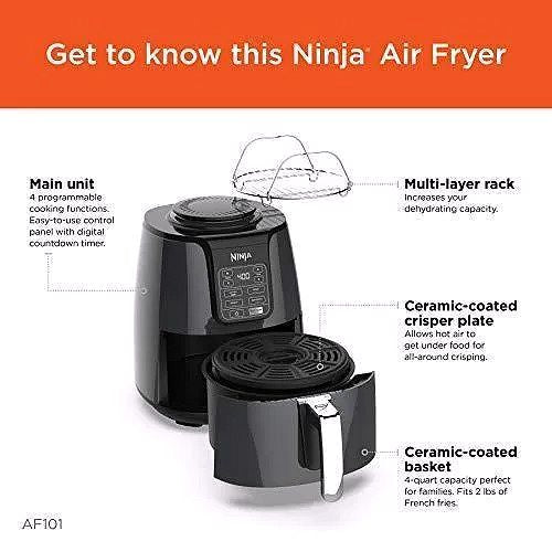 2026 Friteuse à air Ninja AF101, 4 Qt, Noir/Gris