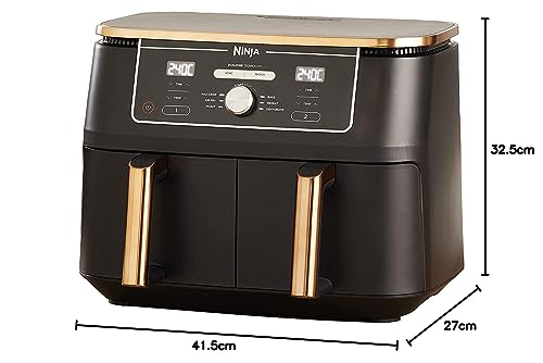2026 Ninja Foodi MAX Dual Zone Heißluftfritteuse, 9,5L Airfryer, 2 Fächer, mit Zange, Antihaftbeschichtung, spülmaschinenfeste Körbe, 6-in-1, Amazon Exklusiv, Kupfer/Schwarz, AF400EUCP