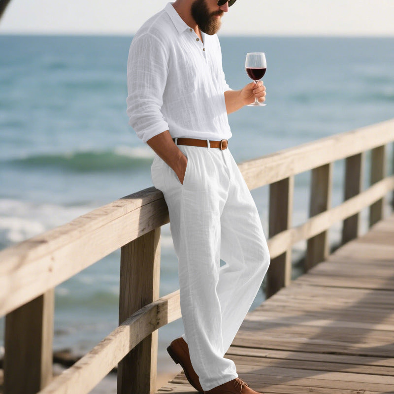 Pantalon en lin deux pièces été décontracté confortable pour homme
