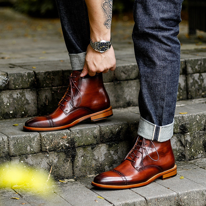 Men's High Top Lace Up Leather Boots British Style - LAKD London