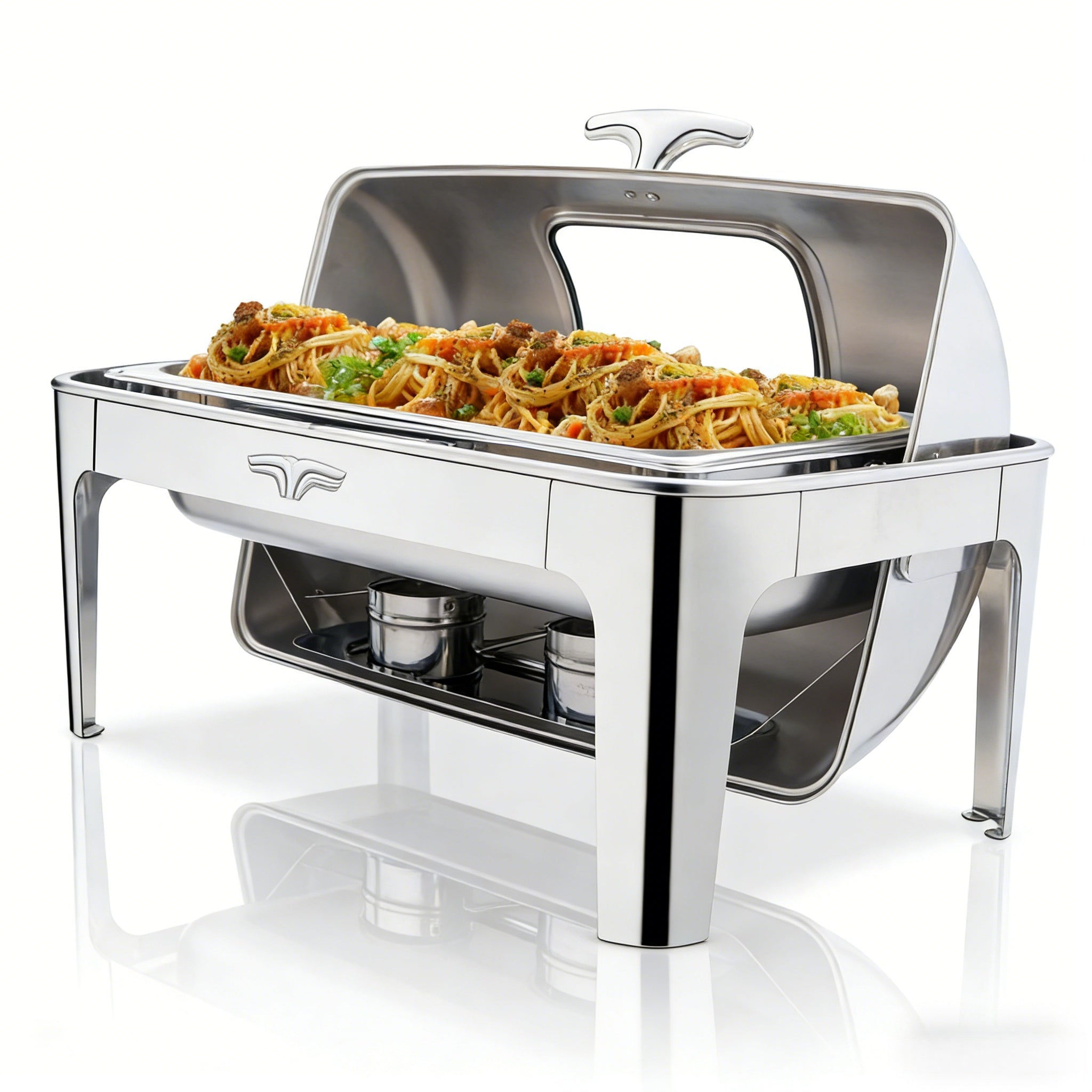 2026 9 QT Roll Top Rectangle Chafing Dish Set with Full Size Pan & Visible Window