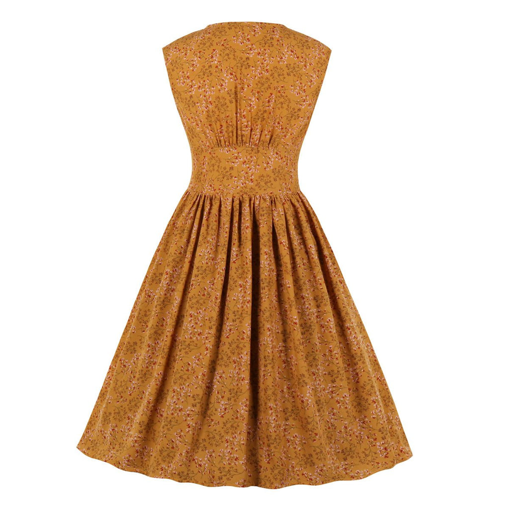 Robe long sans manches rétro fleuri maxi élégant été pour femme