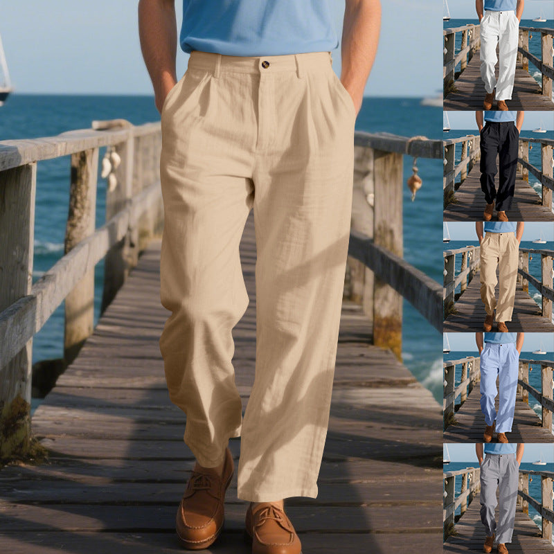 Pantalon droit en lin professionnel confortable élégance pour homme