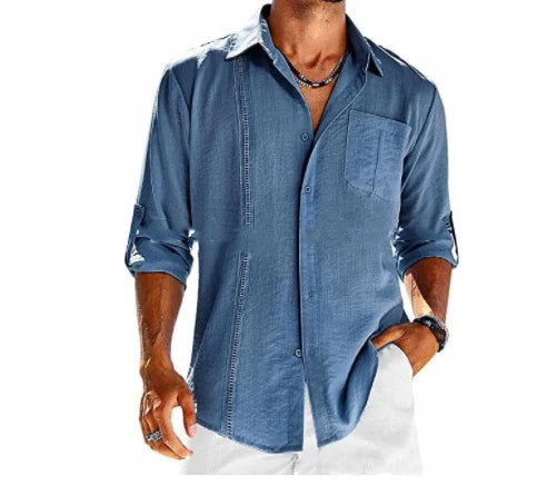 2026 Men's Casual Long Sleeve Button Down Shirt With Pocket Detail