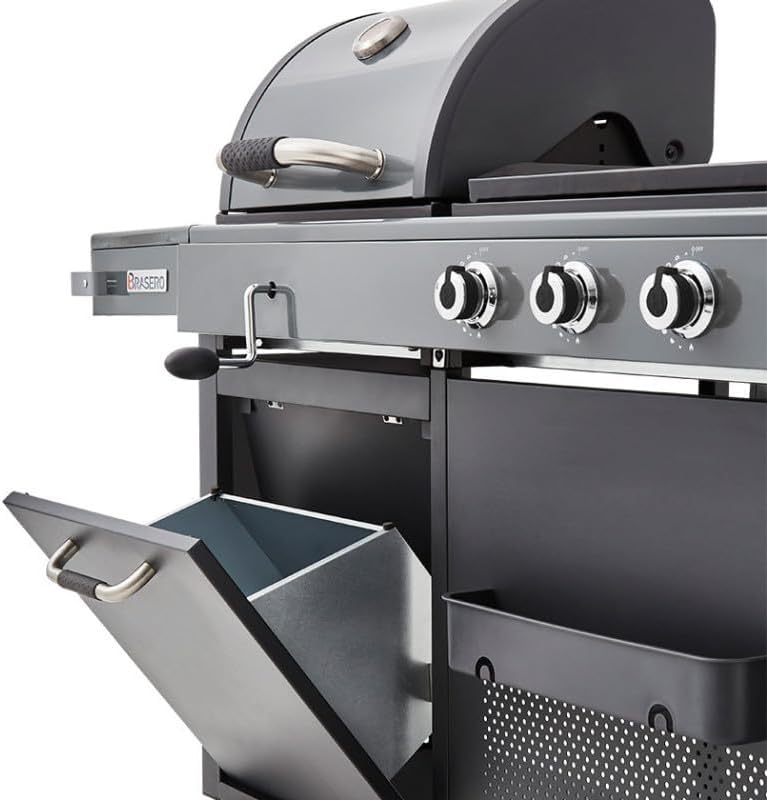 2026 Barbecue Bi-Energy Gun Metal XL - Barbecue Charbon et Plancha 60 x 42 cm à gaz avec brûleur latéral -12,95 KW