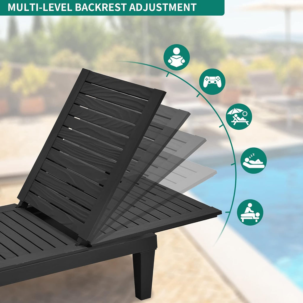 2026 Chaiselongue-Stühle für den Außenbereich, 4er-Set mit verstellbarer Rückenlehne, stabile Liegen für Terrasse und Poolrand, einfache Montage, wasserdicht und leicht mit einer Tragfähigkeit von 120 kg, schwarz
