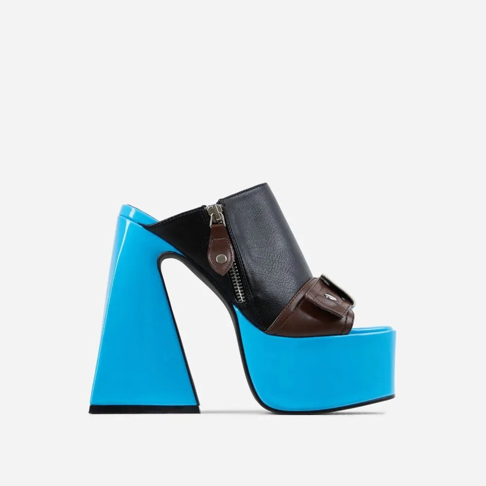 Womens Square Toe Exposed Color Blocked Chunky Super High Heels - LAKD London