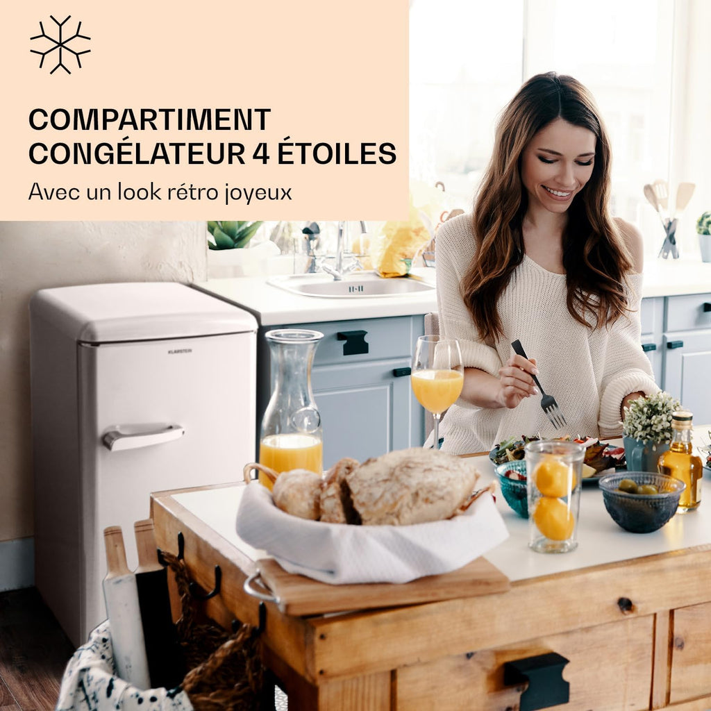 2026 KLARSTEIN Laika - Congélateur, volume total 60 litres, thermostat à 5 niveaux, 0 à -18°C, 3 grilles, pose libre, design rétro - rouge