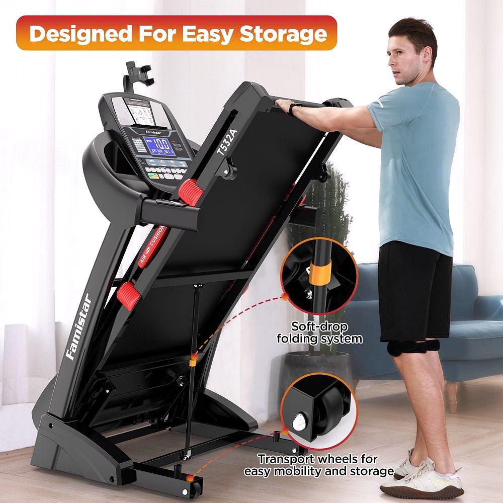 2026 Tapis de course pliable Famistar pour la maison avec inclinaison automatique à 15 niveaux, capacité de 300 lbs, vitesse allant jusqu'à 10 MPH