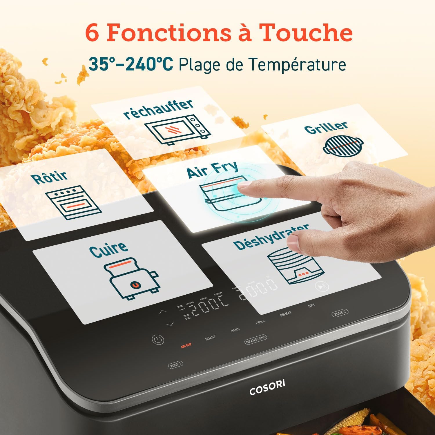 2026 COSORI Air Fryer 10L Twinfry,Dual Zone Avec S&eacute;parateur Amovible,Capacit&eacute; Flexible de 10L,Friteuse sans Huile 6-en-1,35℃-240℃,66% d'&Eacute;nergie en Moins,Livre de Recettes et Application