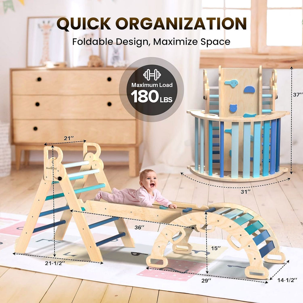 2026 Ensemble Triangle de Pikler 7-en-1 – Aire d’Escalade Montessori Pliable en Bois pour Enfants, avec Arche, Rampe & Échelle – Arc-en-ciel