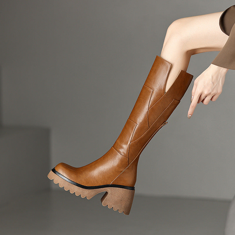 Women's Platform Below The Knee Boots | PU Leather Boots - Thick sole - LAKD London