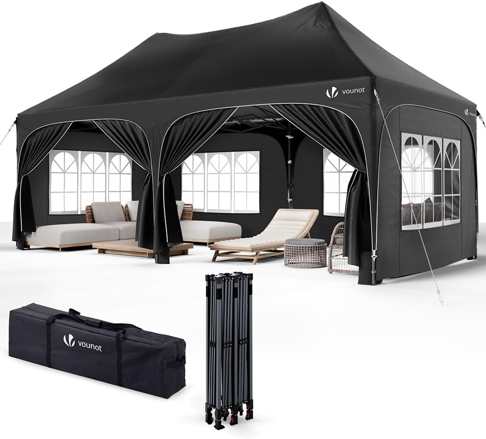2026 Tonnelle de Jardin Extérieur 3x6m Barnum Pliant avec 6 Parois Amovibles et 6 Sacs de Sable Tente de Reception Imperméable et Anti-UV pour Camping Festival Mariage Sac de Transport Inclus Noir