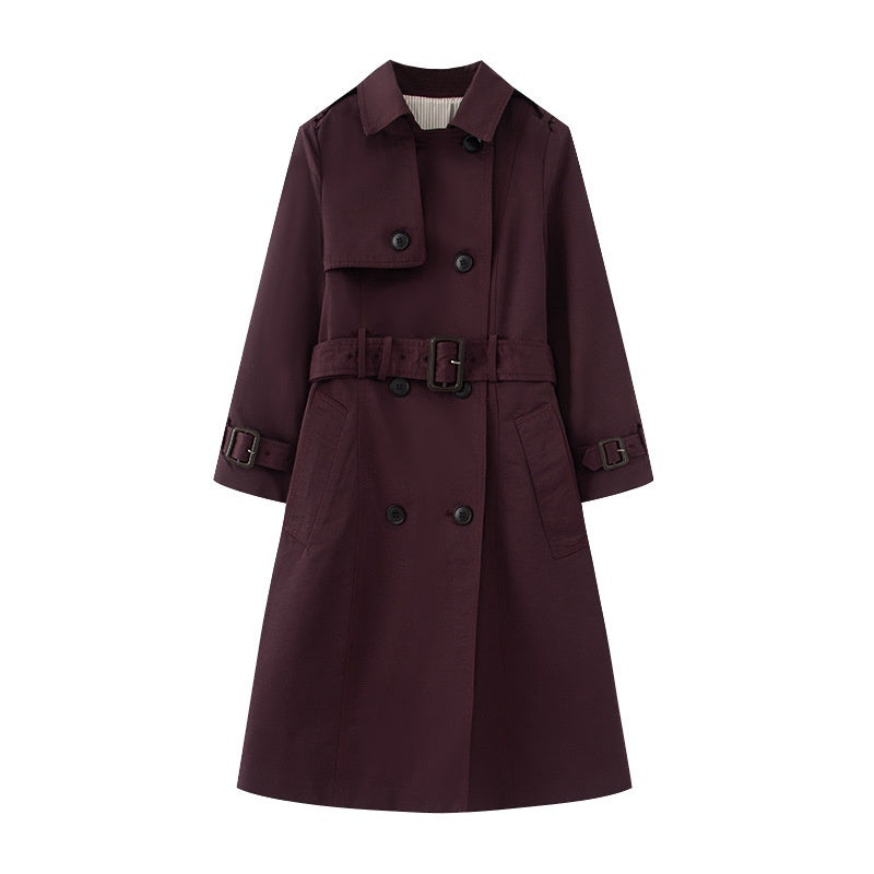 Trench-coat mi-long longueur style britannique élégant hiver classique pour femme