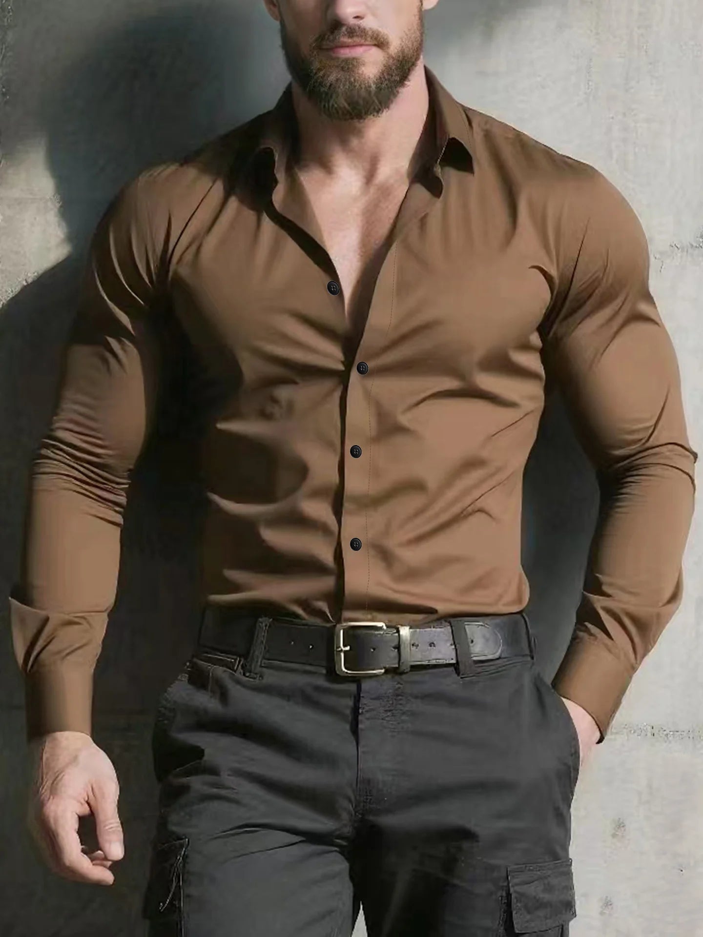 2026 Men's Casual Long Sleeve Glossy Button Down Slim Fit Shirt