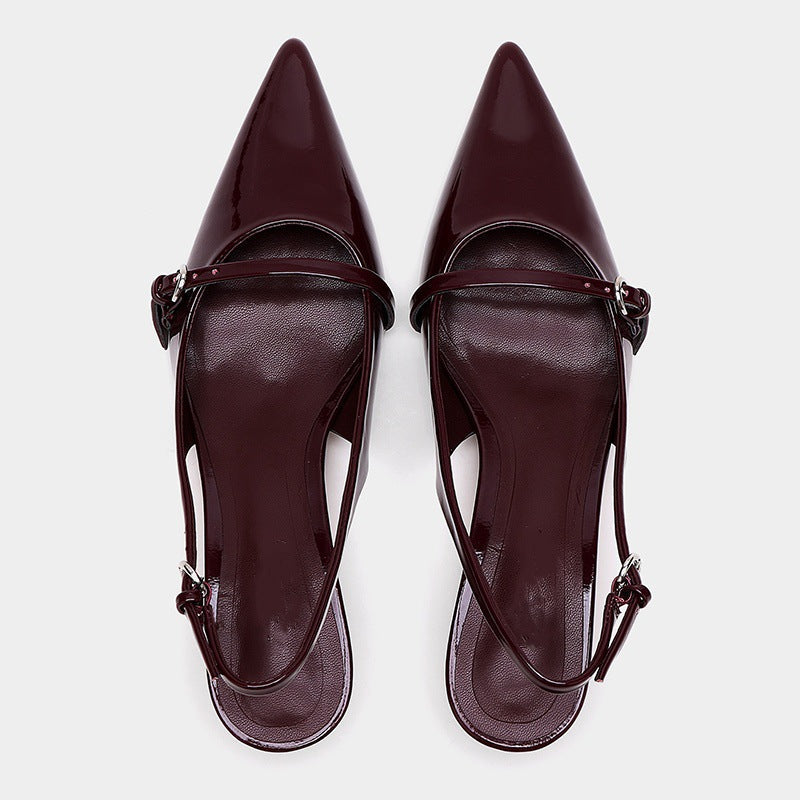 Mules slingback bout pointu rétro bordeaux rouge élégant pour femme