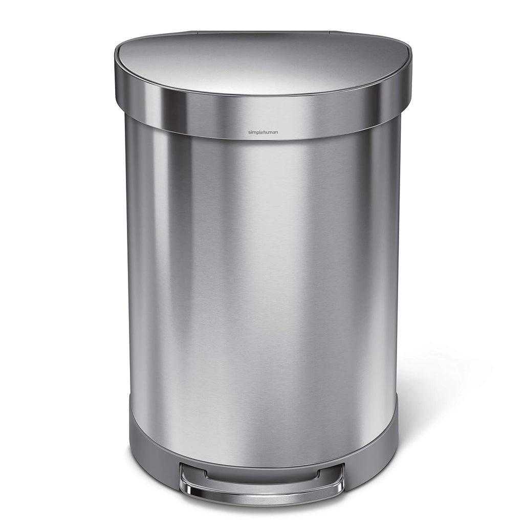 2026 2025 Simplehuman Poubelle de Cuisine Semi-Ronde à Ouverture au Pied 60 Litres avec Couvercle à Fermeture Douce, Acier Inoxydable Brossé
