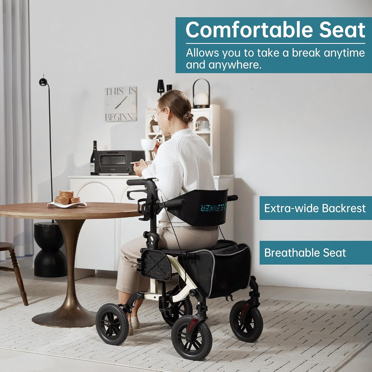 2026 Geländegängiger 2-in-1-Rollator und Transportstuhl, zusammenklappbarer Rollstuhl mit luftlosen 10-Zoll-Rädern für Senioren, umkehrbare Rückenlehne und abnehmbare Fußstützen, blau
