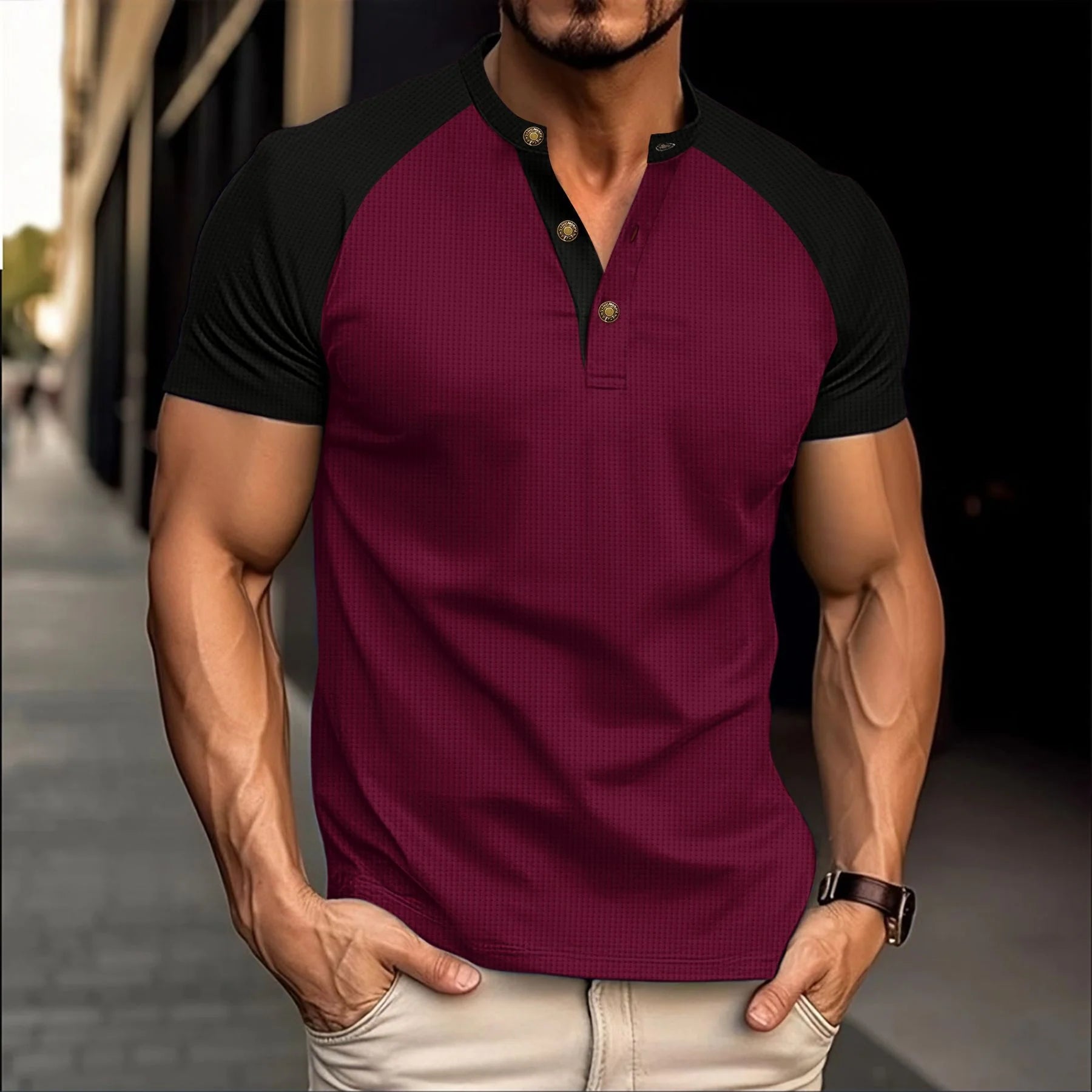 2026 Men's Casual Slim Fit Breathable Waffle Short Sleeve T-shirt