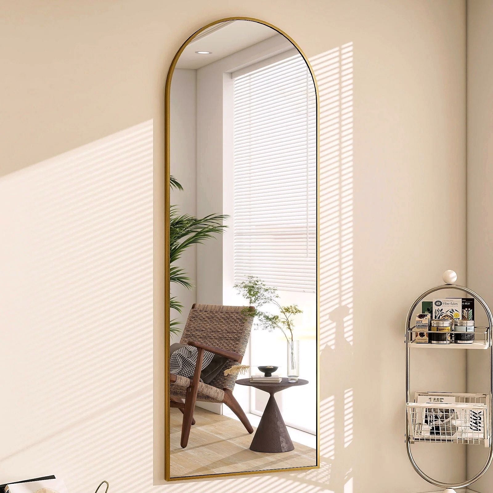 2026 Miroir sur pied au design arc métallique – Miroir de corps entier à monter au sol ou au mur