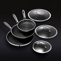 2026 Set de casseroles en acier inoxydable 6 pièces avec couvercles en verre – Noir