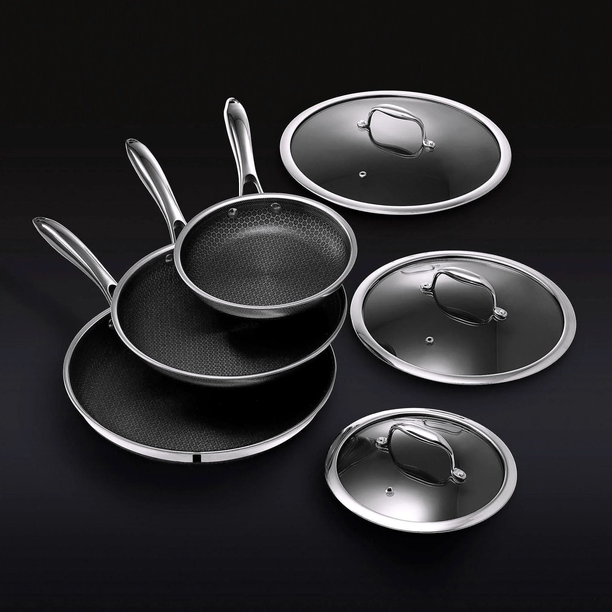 2026 Set de casseroles en acier inoxydable 6 pièces avec couvercles en verre – Noir