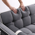 2026 Canapé-lit convertible 3-en-1, petit canapé en velours avec lit escamotable, dossier réglable, coussins cylindriques, poches multiples et porte-téléphone – Gris, 55,5"