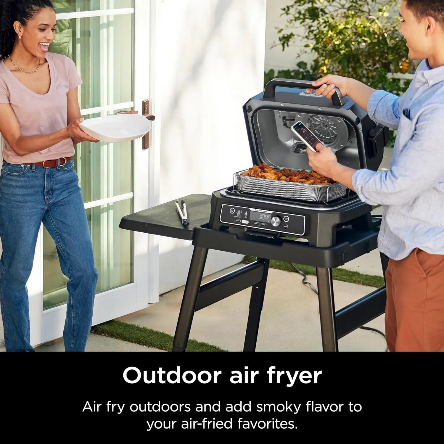 2026 Premium XL Outdoor-Grill & Smoker, Bluetooth, App-fähig, 7-in-1 Master Grill, BBQ-Smoker, Outdoor-Heißluftfritteuse, Woodfire-Technologie, 2 eingebaute Thermometer, Schwarz