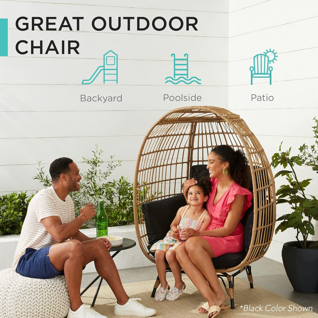 2026 Best Choice Products Korbsessel „Eierstuhl“, übergroße Liege für drinnen und draußen für Terrasse, Garten, Wohnzimmer mit 4 Kissen, Stahlrahmen, 200 kg Tragkraft, Elfenbein