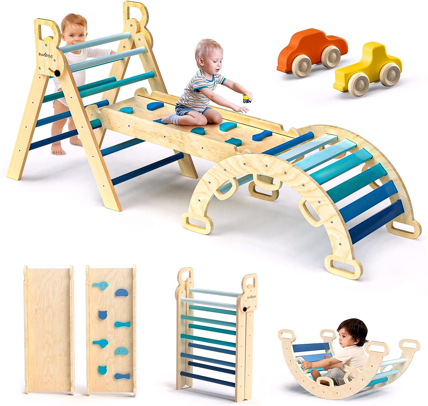 2026 Ensemble Triangle de Pikler 7-en-1 – Aire d’Escalade Montessori Pliable en Bois pour Enfants, avec Arche, Rampe & Échelle – Arc-en-ciel