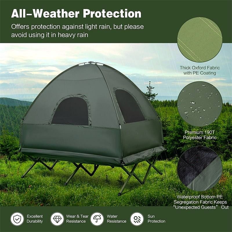 2026 Lit de Camping avec Tente 5-en-1 pour 2 Personnes – Combo Tente Outdoor Portable avec Matelas Gonflable, Sacs de Couchage & Pare-Soleil